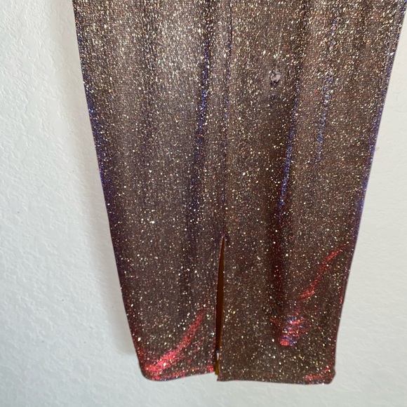 Bardot Holographic Elegant Gold Shimmery Sleeveless Sheath Midi Party Dress 4 - Picture 11 of 14